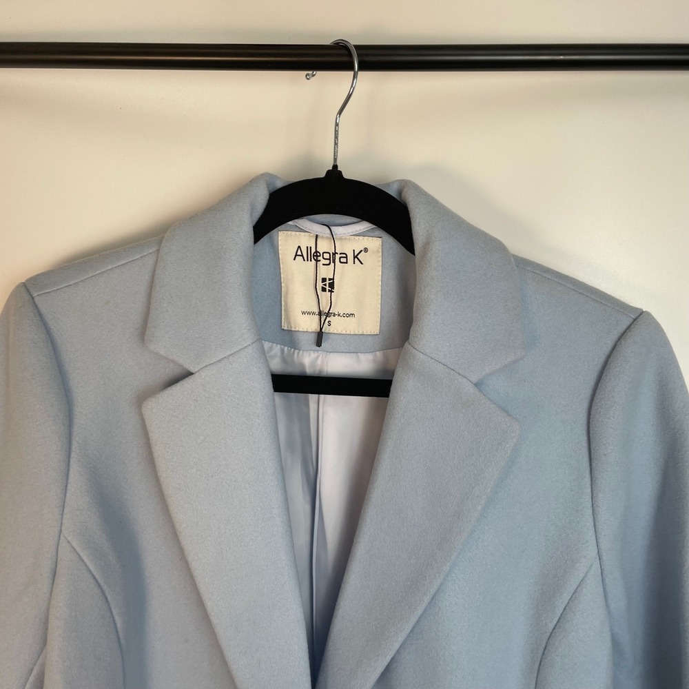 Allegra K Women's Light Blue Lapel Long Sleeve Button Front Blazer Coat Size S - Picture 6 of 11